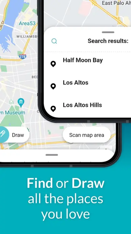 Superhood map with area search and free-hand neighbourhood drawing